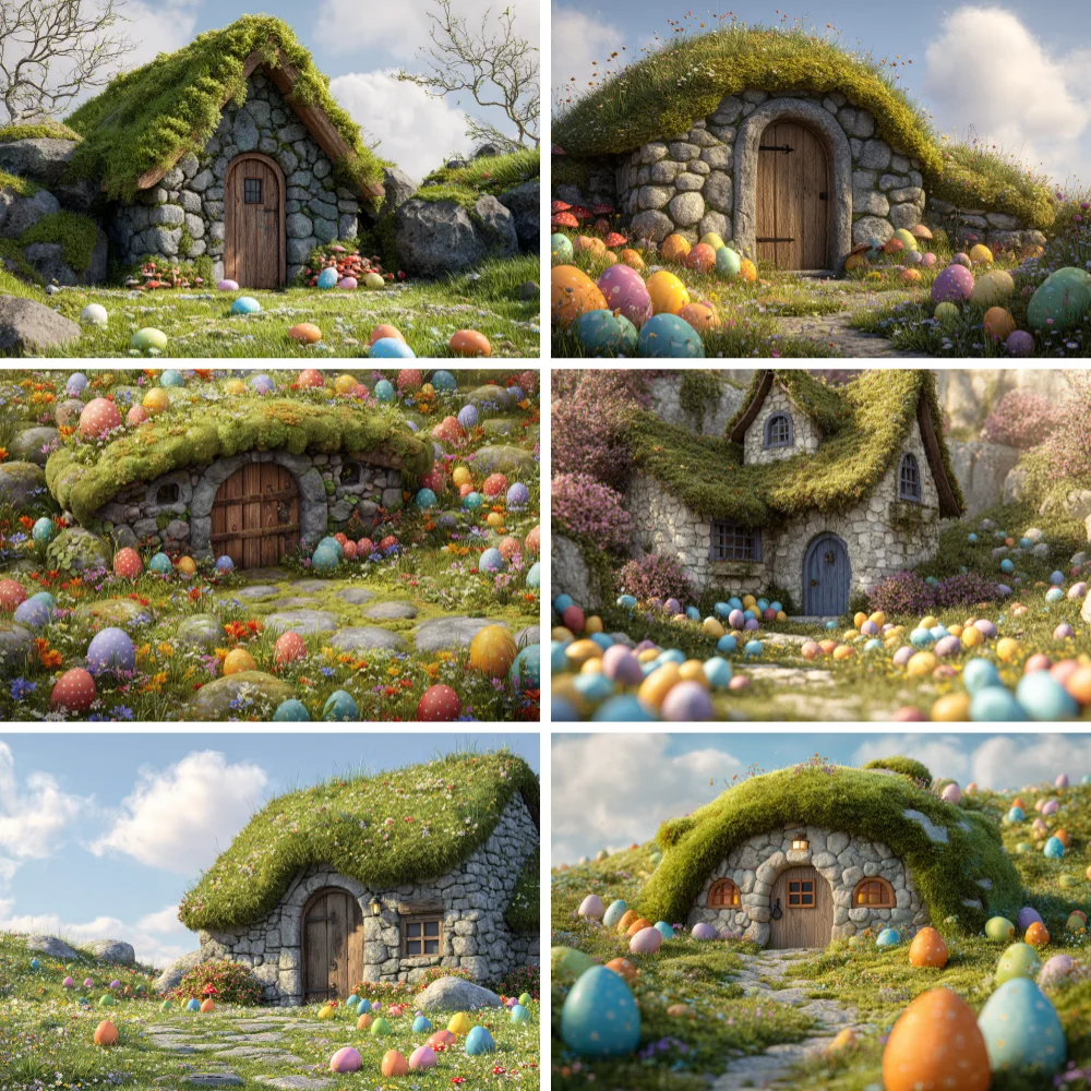 

Easter Photography Backdrop Easter Egg Enchanted Forest Fairy Spring Garden Tree House Background Child Party Decorations