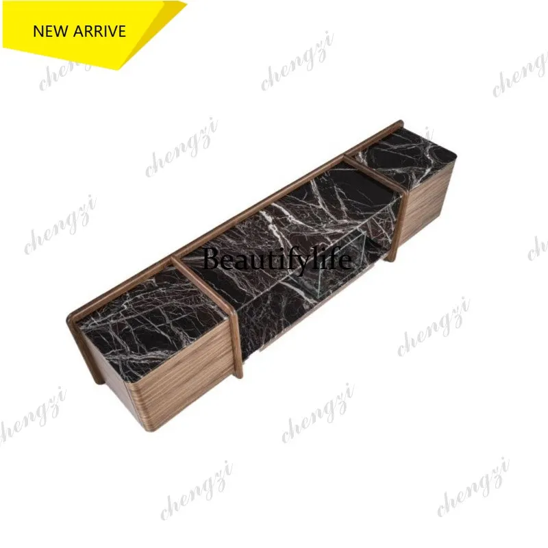 D132 Italian minimalist walnut TV cabinet marble side cabinet Nordic locker household
