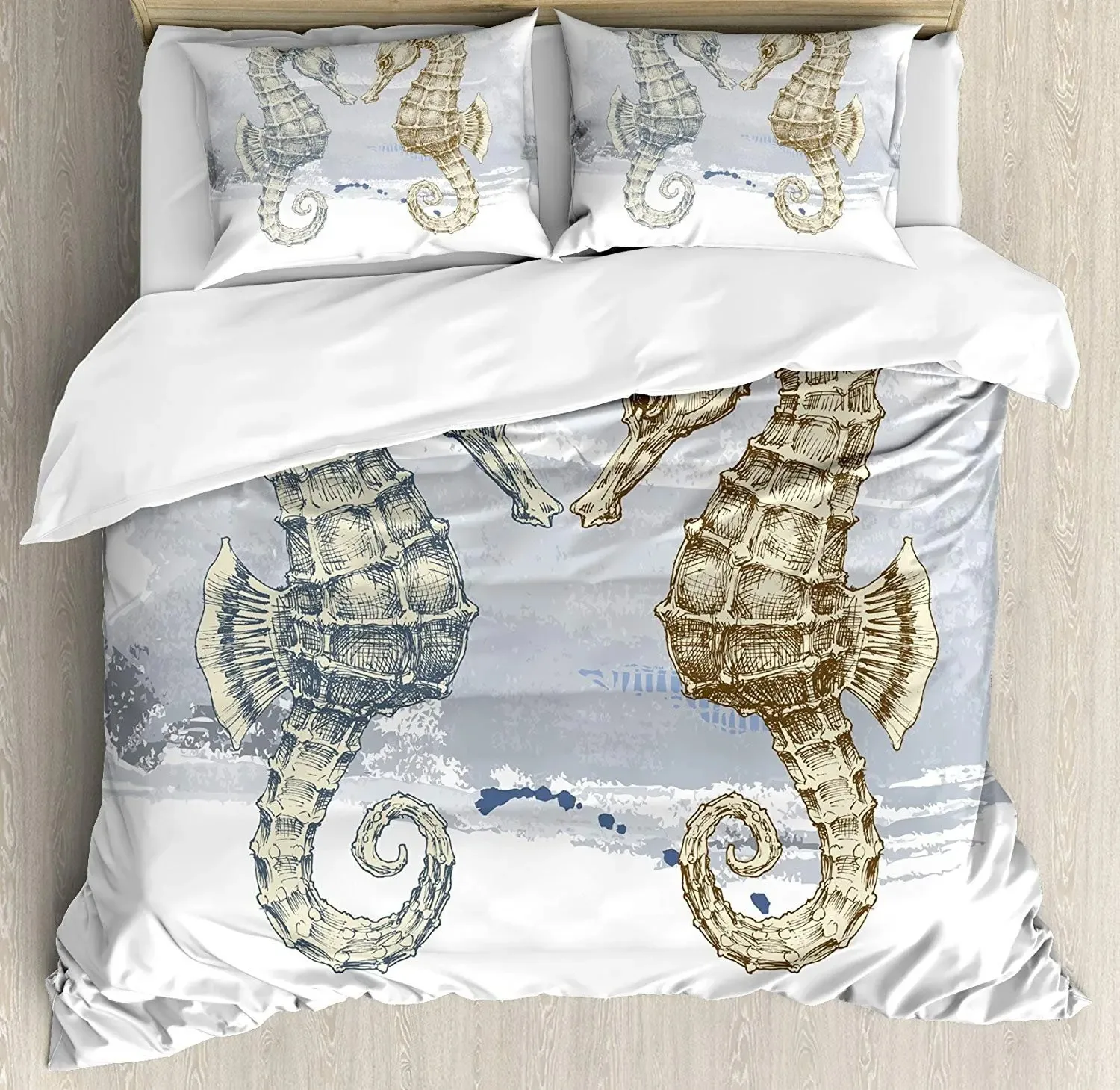 Seahorse Bedding Set Ocean Animal Duvet Cover King Queen Size Orange Coral Marine Life Home Textile Sea Urchin Soft Quilt Cover