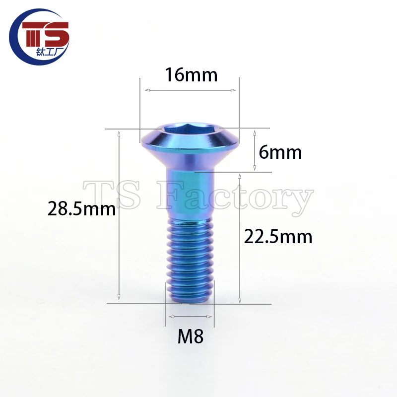 TS Titanium Factory 2pcs and 10pcs titanium alloy screws M8X28.5mm chamfered countersunk hexagon socket screws Upgrade screws