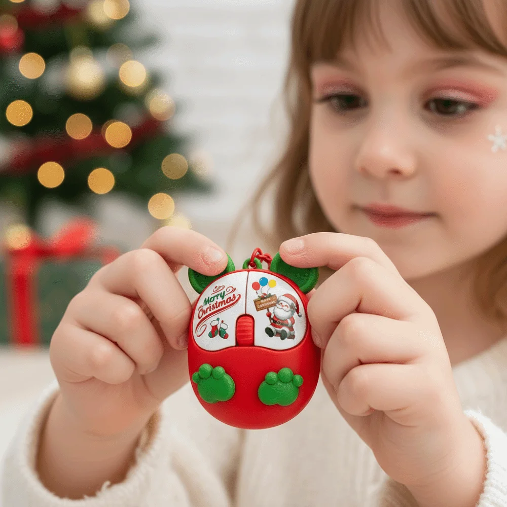 Light-emitting Glowing Christmas Key Chain Clickable Auditory-feedback LED Mouse Clicker Educational Entertaining