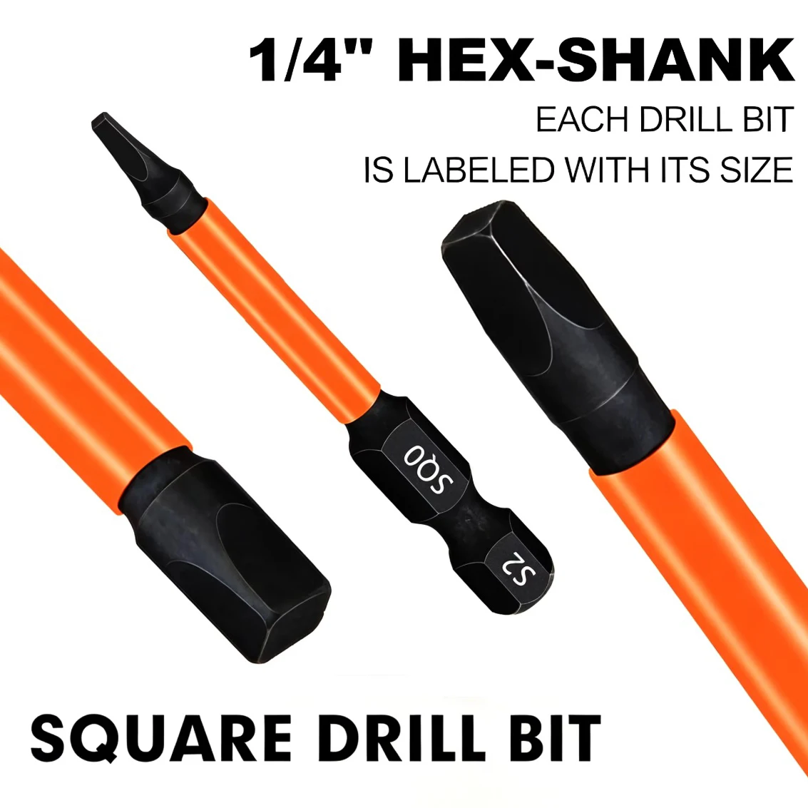 Picture 7: 12-Pack Square Drive Bits S2 Alloy Steel Square Bit Set Magnetic Heads Square Head Screwdriver Sizes #0, 1, 2, 3, and #4