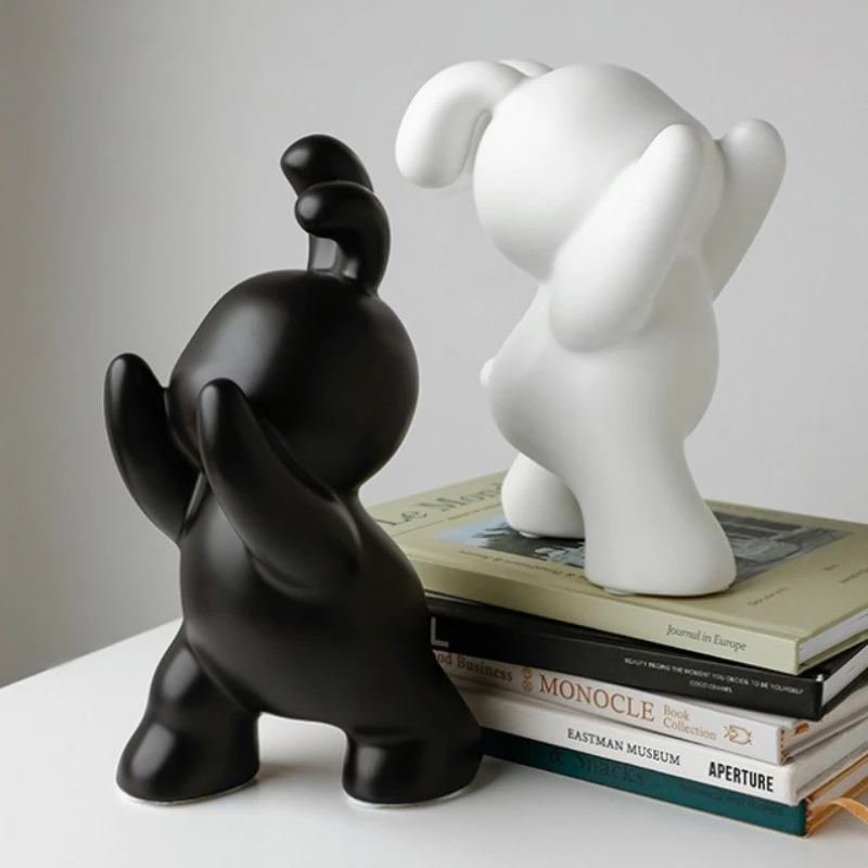 

Black and White Rabbit Book Block, Ceramic Cute Creative Animal Statue Desktop Decoration, Modern Bookshelf