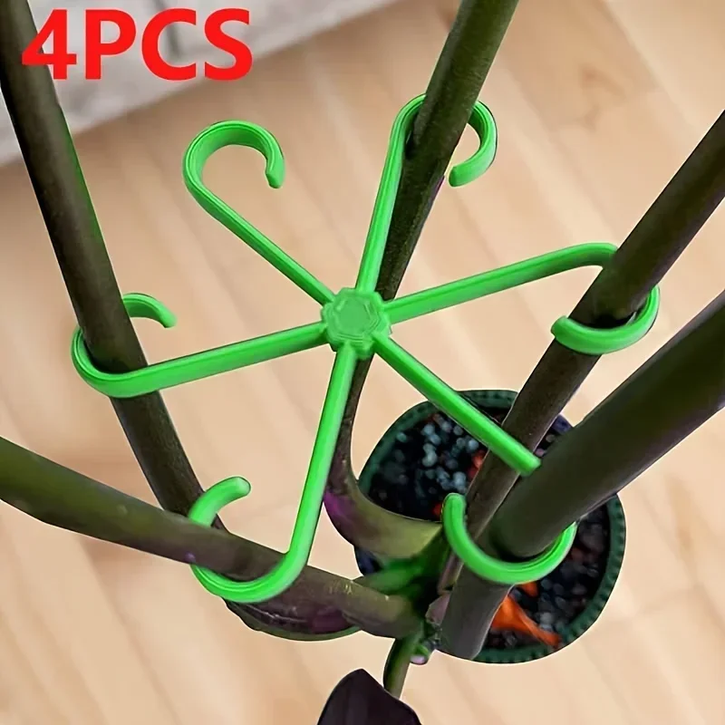 4 Plastic Plant Support Clips, Transparent Green Vine Climbing Frame, Adjustable Plant Stem Clips for Fixing and Upright Growth