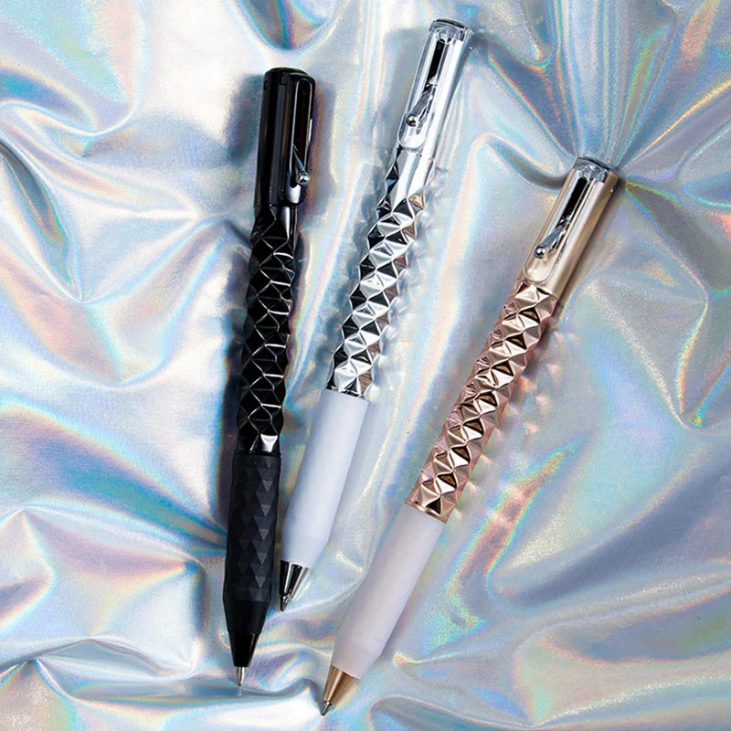 Geometric Metal Crinkle Pen Fidget, Stress Relief Metal Shape Shifting Switchpen, 0.5Mm Retractable Gel Pen