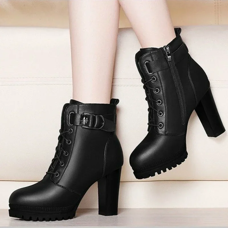 High Quality Knee High Boots Women Soft Leather Knee Winter Boots Comfortable Warm Fur Women Long Boots Shoes Black Brown