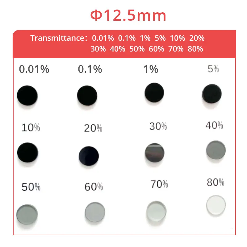 

Diameter 12.5mm Dimmer neutral gray glass filter lens 12 kinds of transmittance 0.01%-80% to choose