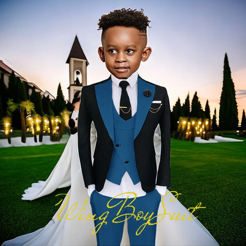 Kids Boys Suit Jacket Pants Vest 3 Piece Set Wedding Tuxedo Fashion Design 2-16 Years Old Customized Clothes Child Blazer