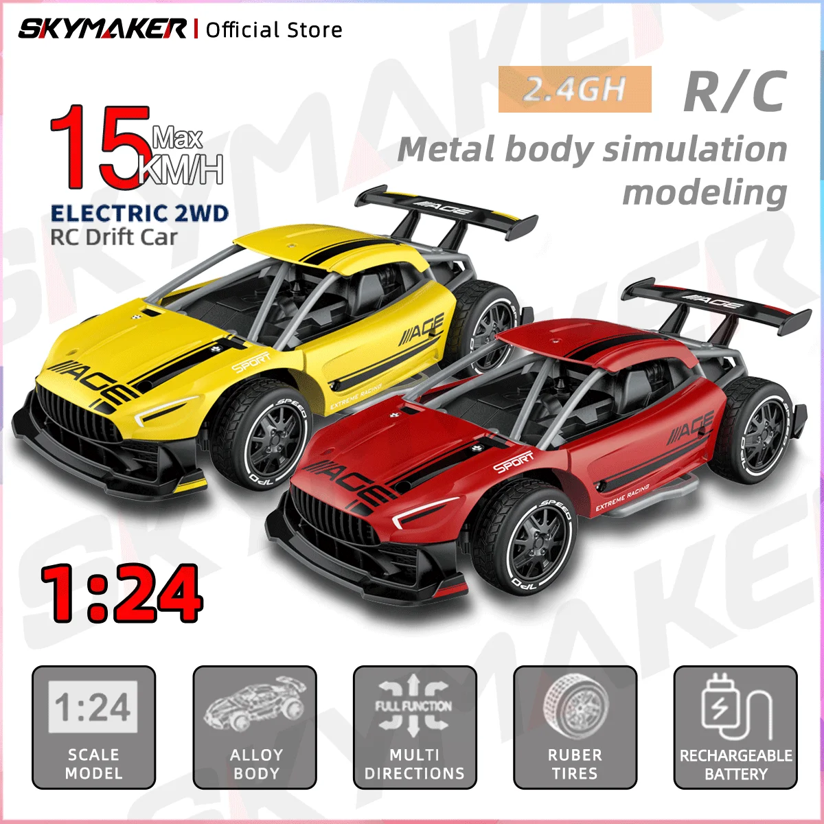 SL214 1/24 Rear Wheel Drive Remote Control Car 2.4G Remote Control Mini Scale Model Vehicle Electric Metal RC Car Toys for Boys
