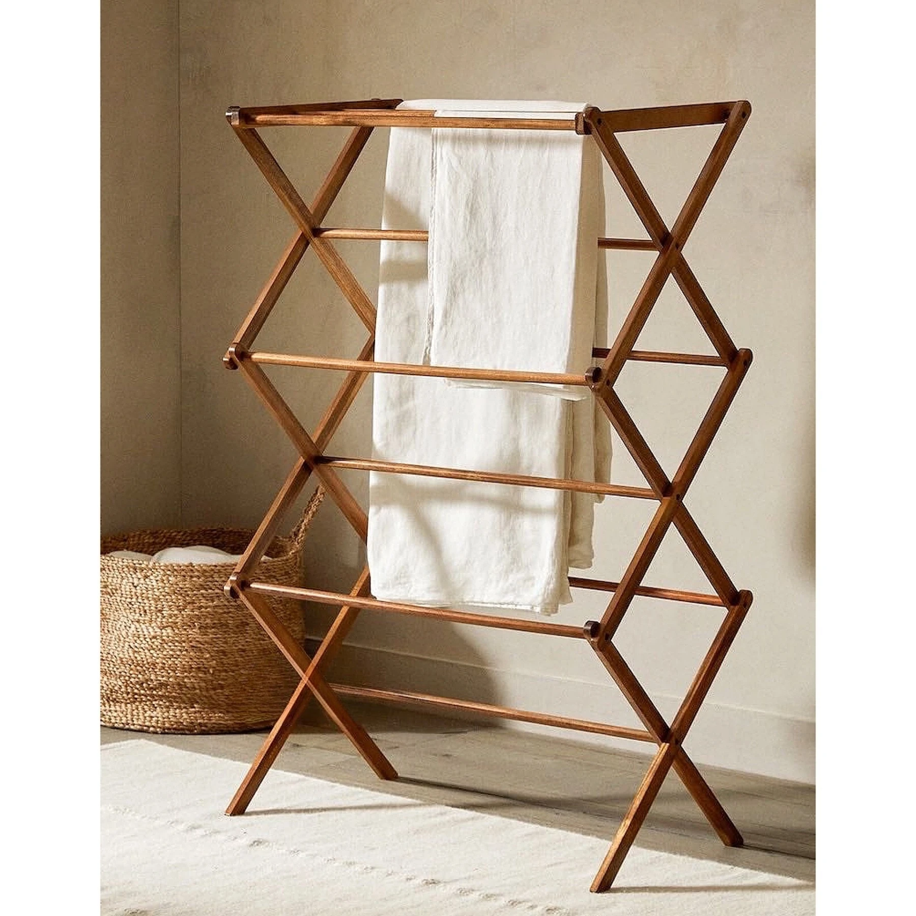 Bathroom towel rack foldable multifunctional towel rack drying rack floor simple solid wood