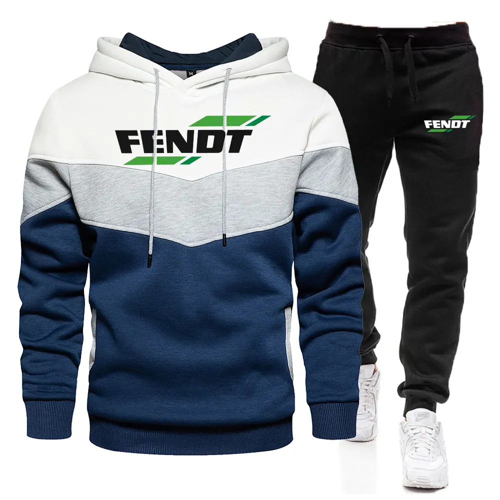 2023 FENDT Men's Tracksuit Hoodie Sets Men Sportswear Hoodies+Sweatpant 2 Pieces Winter Warm Sport Joggers Sweatshirts Suit Male