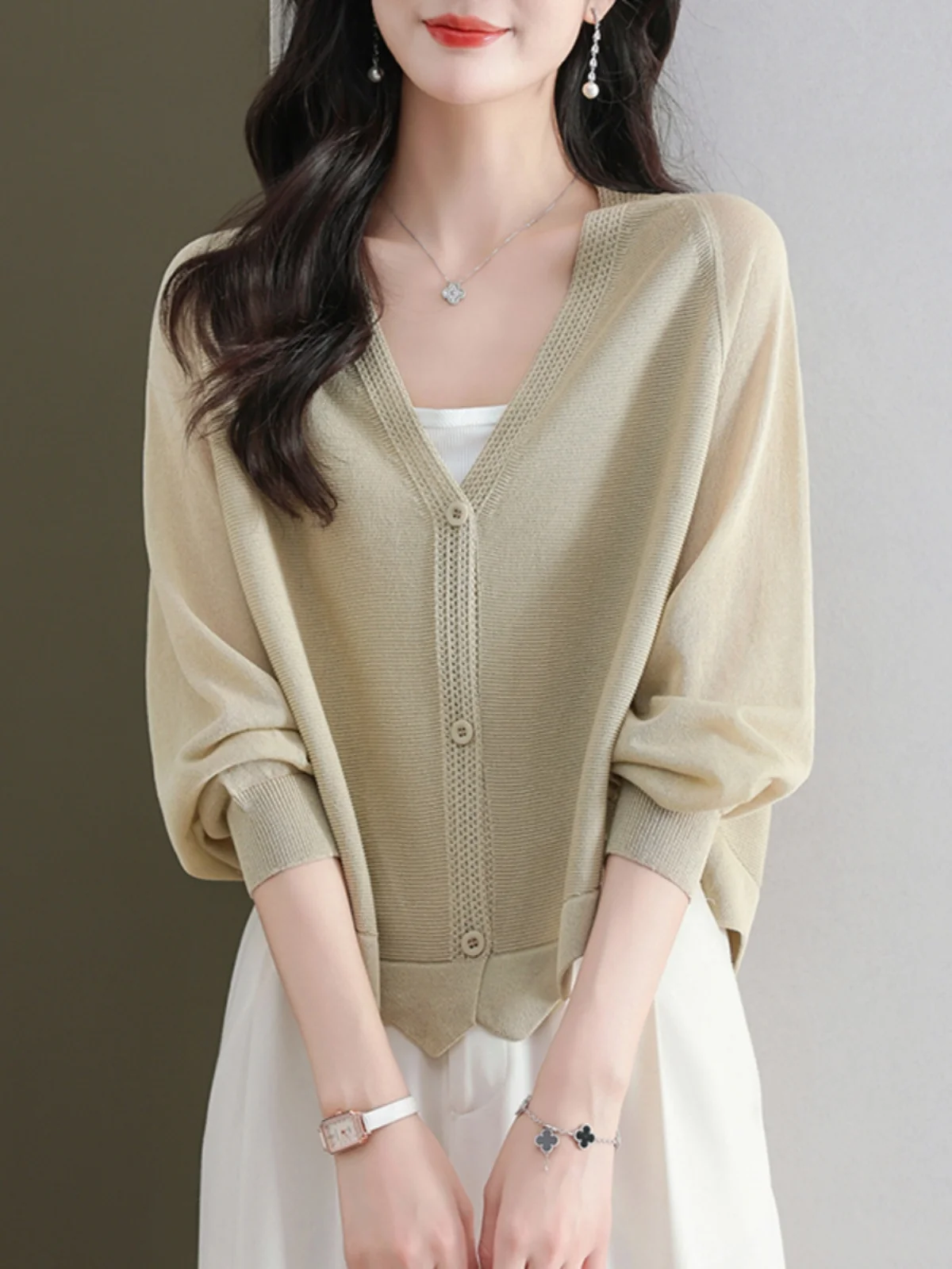 Ice Silk Sunscreen Knitted Cardigan Jacket for Women's Thin Summer Shawl with Suspender and Short Air-conditioned Cover Up