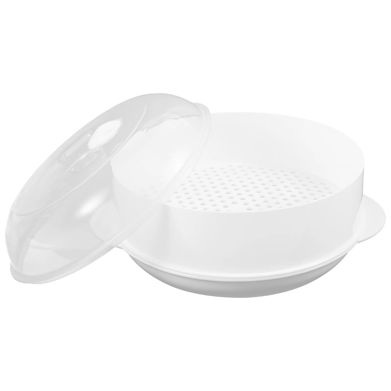 

Plastic Round Microwave Safe Food Container With Drain Basket Transparent Lid Kitchen Gadget Cooking Steamer For Vegetables Fish
