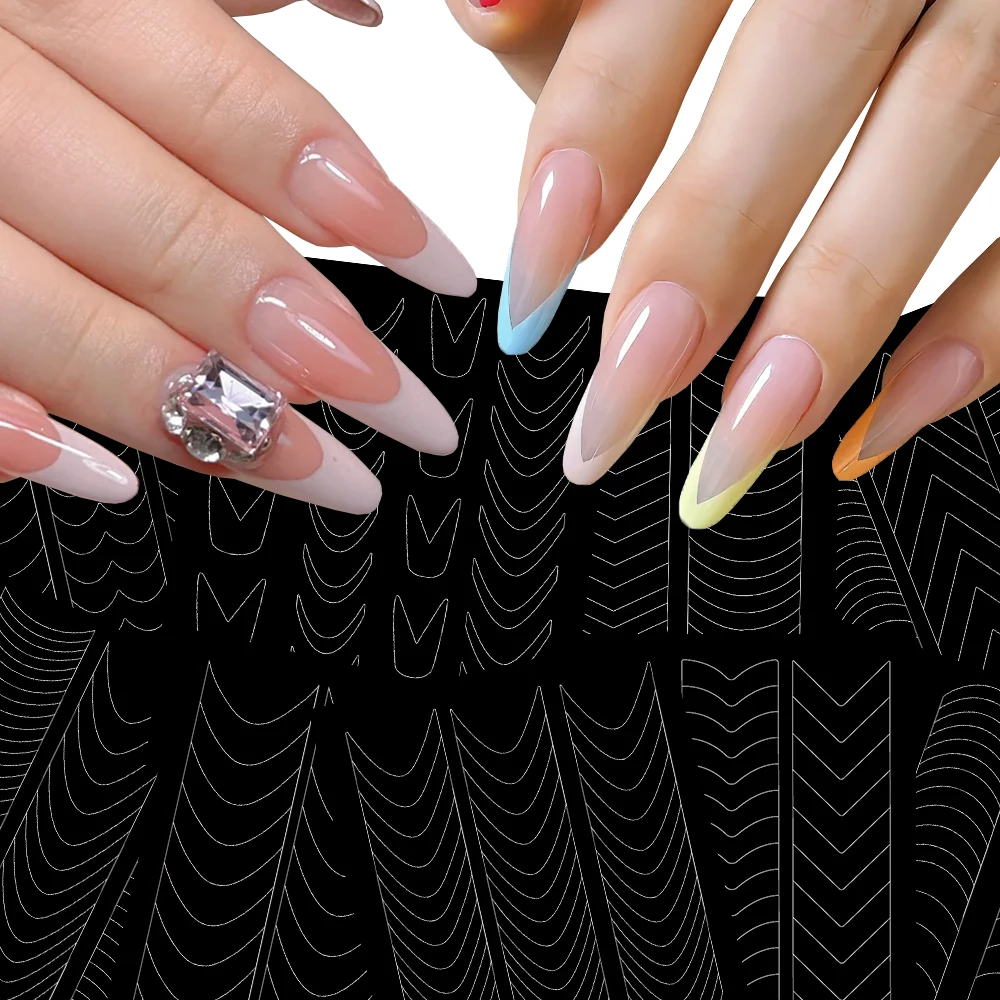 1 st 9 stijl Hollow Out Franse Nail Art Sticker 3D Zelfklevende Franse Airbrush Nail Gidsen Decal DIY Elegante Franse Manicur ﻿ ﻿ ﻿ ﻿ ﻿