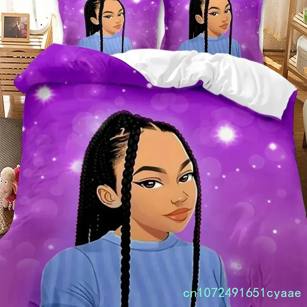 African American Black Girl Duvet Cover Set,Black Girl Magic Bedding Set,3D Comforter Cover,Birthday Gift For Black Women Girls 3