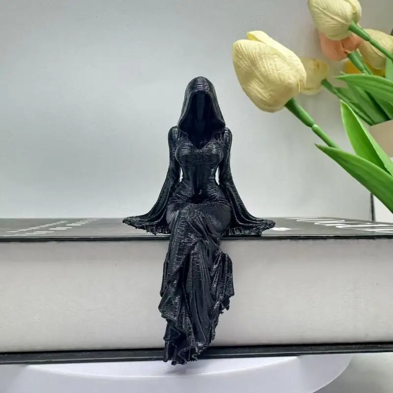 NEW Female Grim Reaper Resin Statue Gothic Sitting Sculpture With Scythe Dark Aesthetic Decor For Home Office And Bookshelf