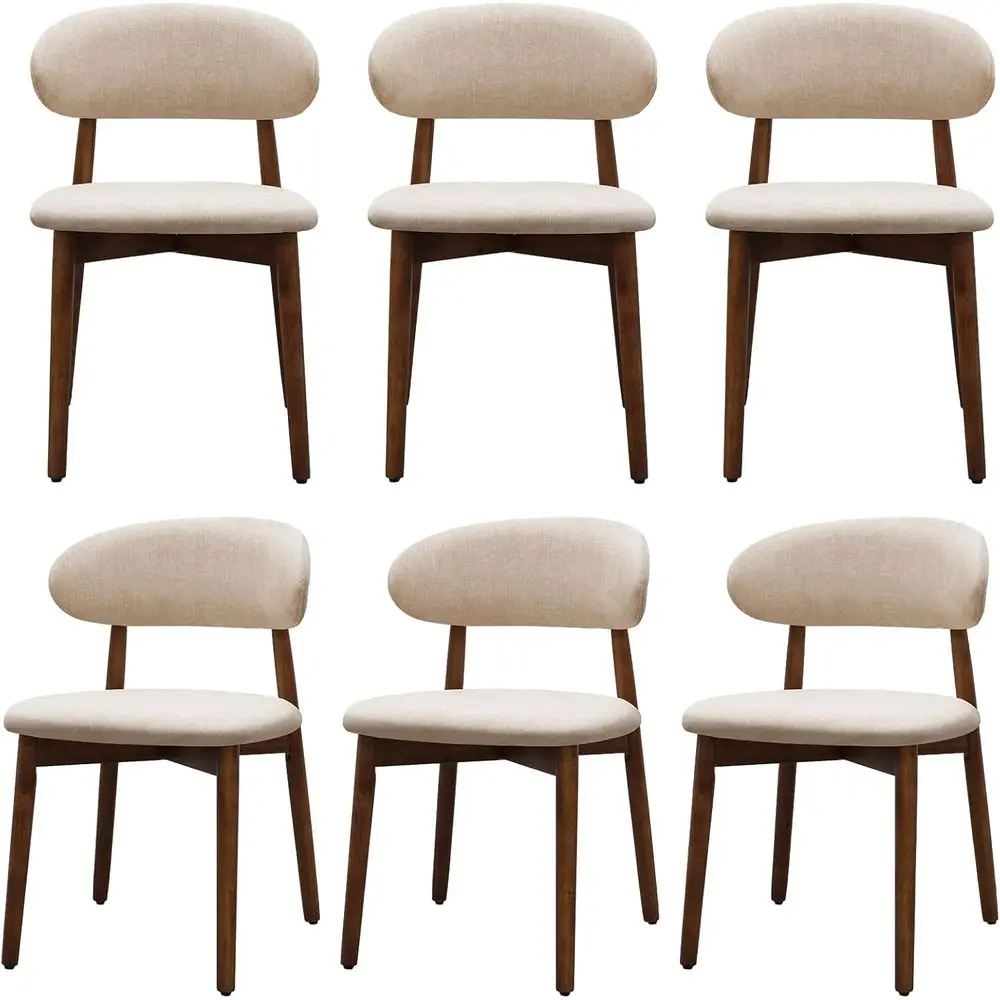 

6-Piece Modern Wooden Dining Chairs Set, Upholstered Fabric Seat, Suitable for Kitchen, Dining Room, or Restaurant, Walnut & Lig