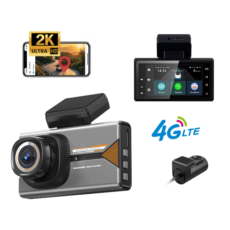 

3-дюймовый 2K 4G DashCam с двумя объективами, записью Wi-Fi, GPS-отслеживание, подходит для удаленного видео, проверка телефона, источник питания 12-24 В, автомобильная камера
