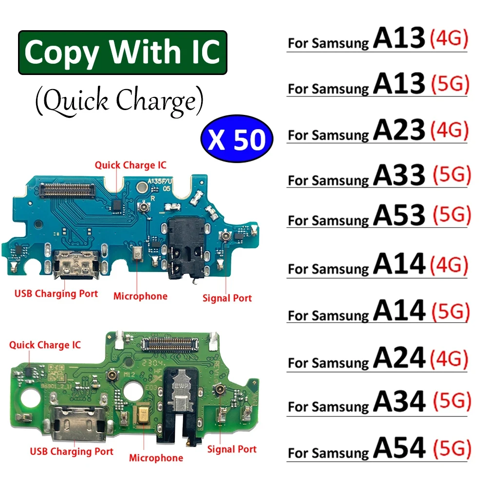 50Pcs, New For Samsung A13 A23 A33 A53 A14 A24 A34 A54 4G 5G USB Charge Port Jack Dock Connector Charging Board Flex Cable