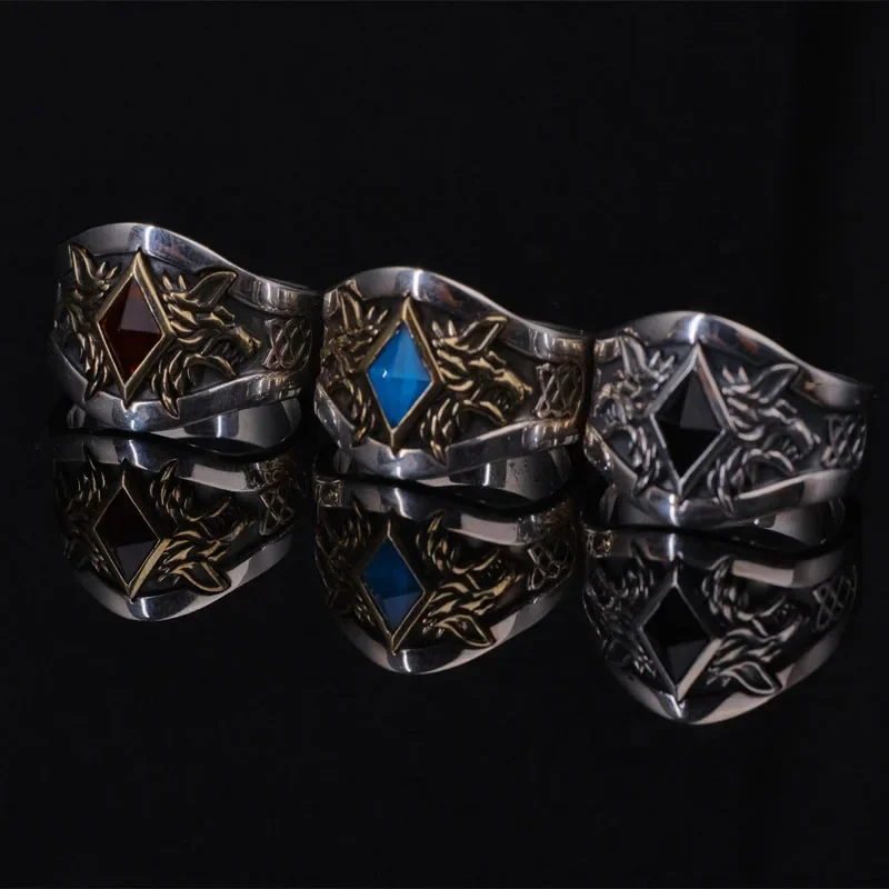 Warhammer 40K Ring of Russ Space Wolves 925 Silver Artificial Zircon Wolf King Leman Russ Game Derivative Gift