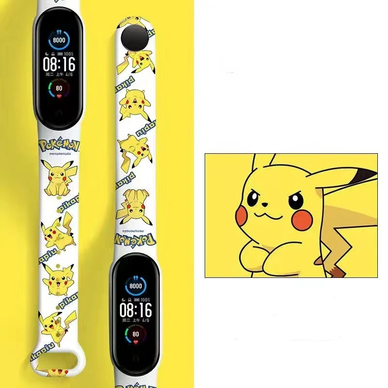 Pokemon Pikachu Watchbands for Xiaomi Mi Band 8 7 6 5 4 3 Cartoon Silicone Watch Strap for Mi4 Mi5 Mi6 Mi7 Mi8 Bracelet Gifts