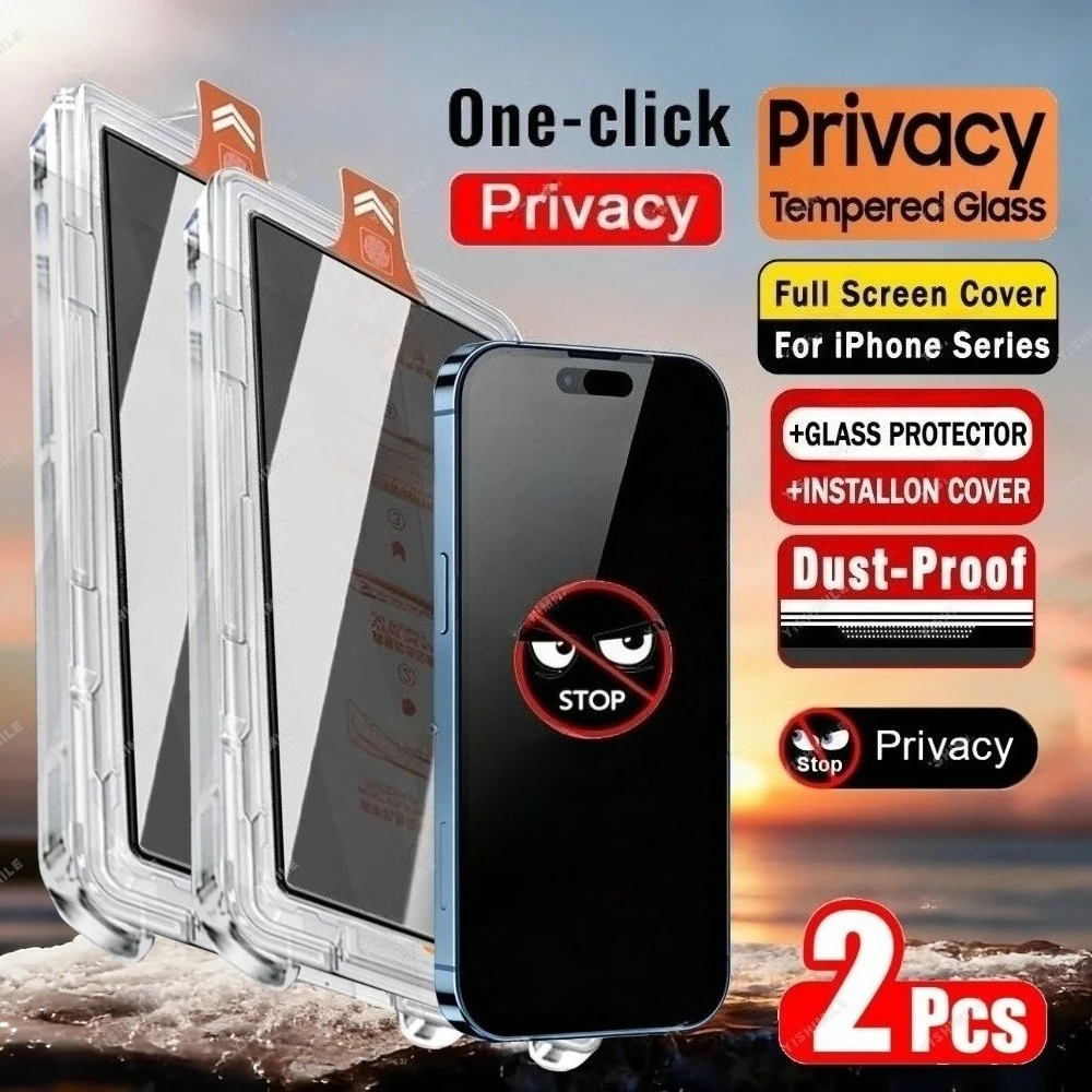 

2Pcs Anti Spy Full Screen Protector for iPhone 17 16 15 14 Pro Max Air 13 12 11 Pro Mini 16 15 Plus One Click Installation Glass