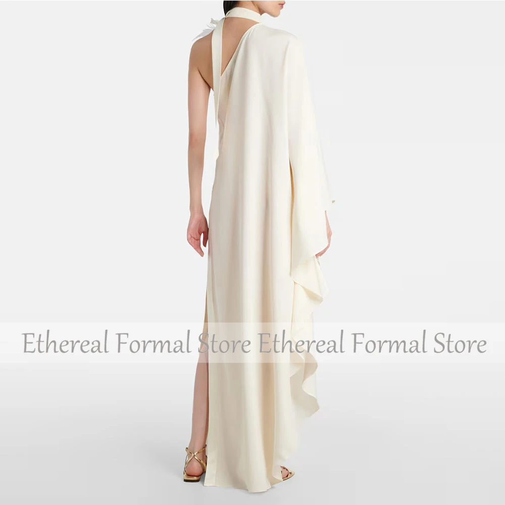 Gaun Malam Wanita Gading Elegan Gaun Pesta Formal A Line Gaun Prom Panjang Selantai Gaun Arab Saudi Ruffle Satu Bahu