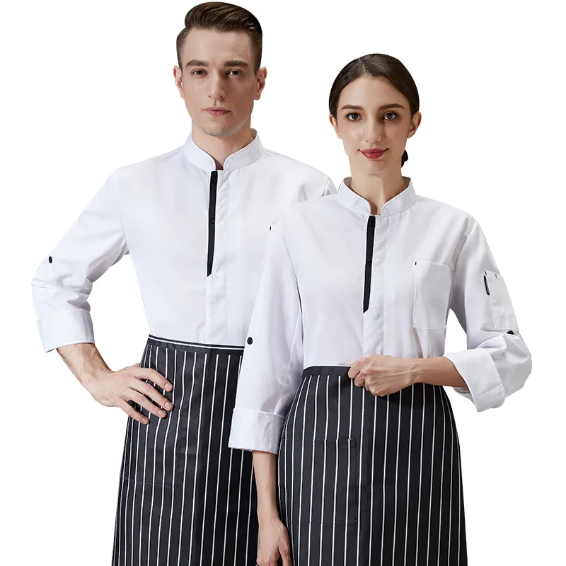 C376  White Chef Coat Women Long Sleeve Chef Jacket Head Chef Uniform Restaurant Hotel Kitchen Cooking Clothes Men Food Service