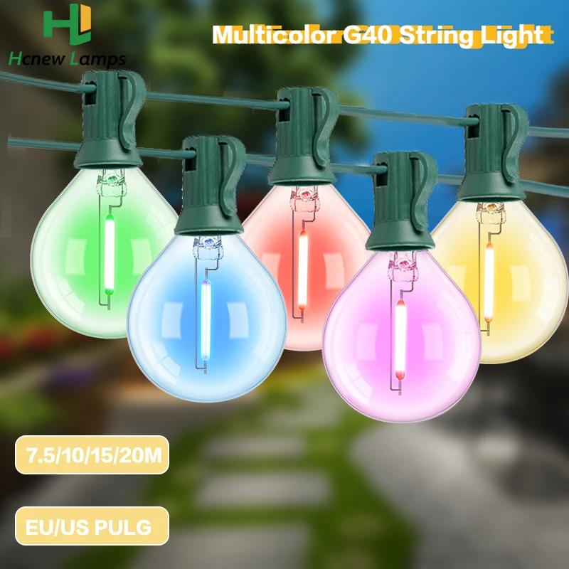 Multicolor G40 String Light EU US E12 1W Waterproof Connectable Vintage RGB Globe Mini Ball Home Patio Decor Hanging Light Chain