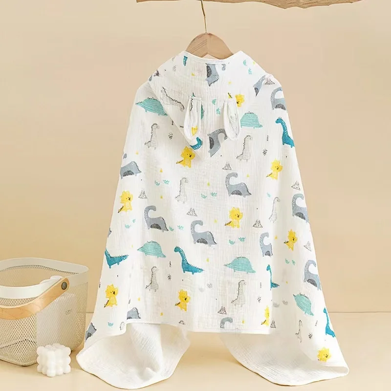 Children\'s Gauze Class A Bath Towel Four-layer Summer Baby Hooded Cloak Cartoon Toddler Bath Towel