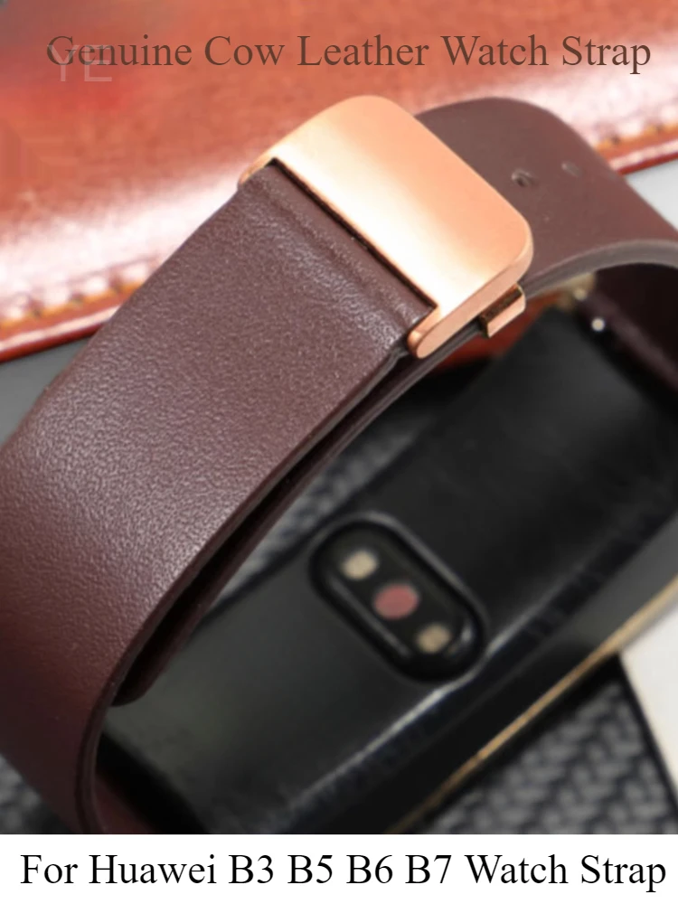 Black Brown Elastic Comfortable Genuine Leather Watchband for Huawei B3 B5 B6 B7 Wristband Sport Business Strap16 18 20 22mm