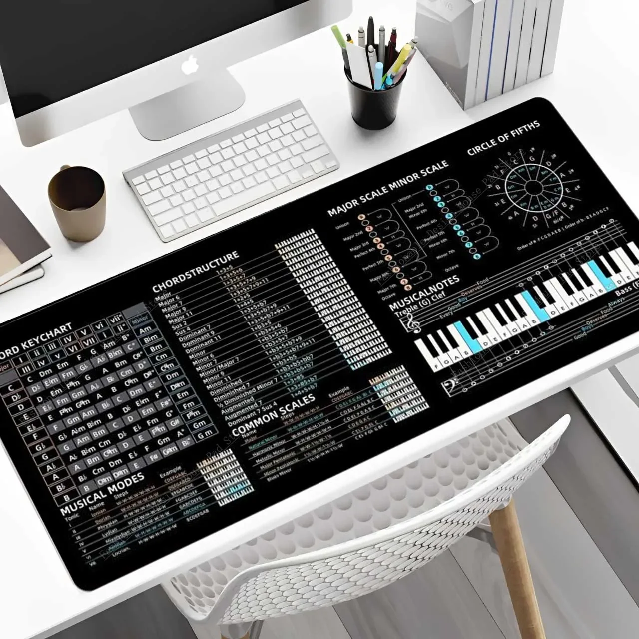 لوحة ماوس قصاصات نظرية الموسيقى - XXL 90x40 سم DAW لوحة المفاتيح غش ورقة للمنطق/أبلتون، حصيرة مكتب استوديو غير قابلة للانزلاق للمنتج #3