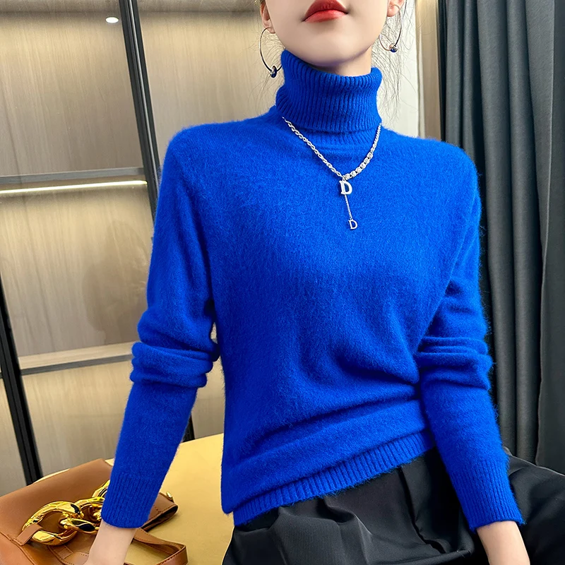 

Women's Sweater Autumn/Winter New 100% Cashmere Pullover Casual Solid Color Knitted High Neck Blouse Loose Foundation Tops