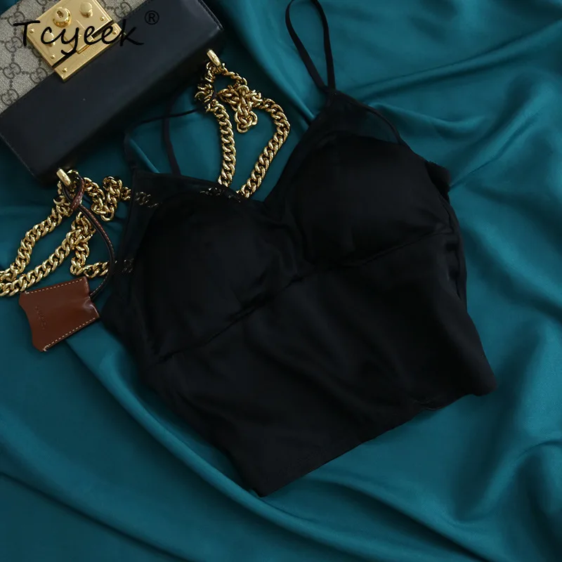 Tcyeek, forro de copo de 19mm 100% sutiã de seda real, feminino lindo costas finas sólidas, roupa íntima macia francesa, outono verão 2024 p48020qc