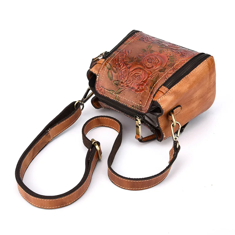 Genuine Leather Female Cross Body Tote Purse Handbag Luxury Floral Natural Skin Women Messenger Shoulder Top Handle Bags