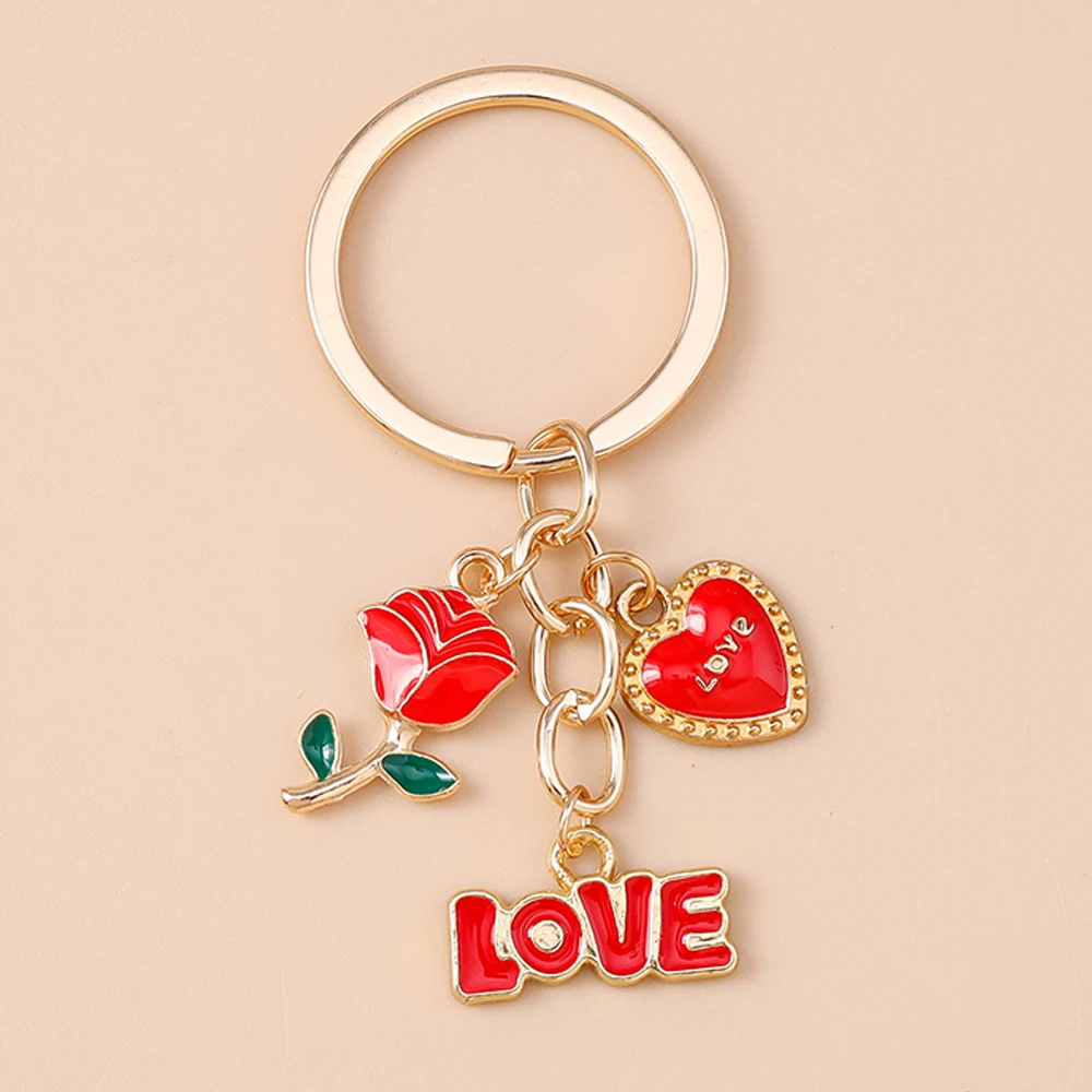 Aihua Hübscher Lippenstift-Schlüsselanhänger mit roten Lippen, Herz- und Rosenblüten-Motiv, für Frauen und Mädchen, Geburtstagsgeschenk, Schmuckanhänger für Handtaschen – Detail 11