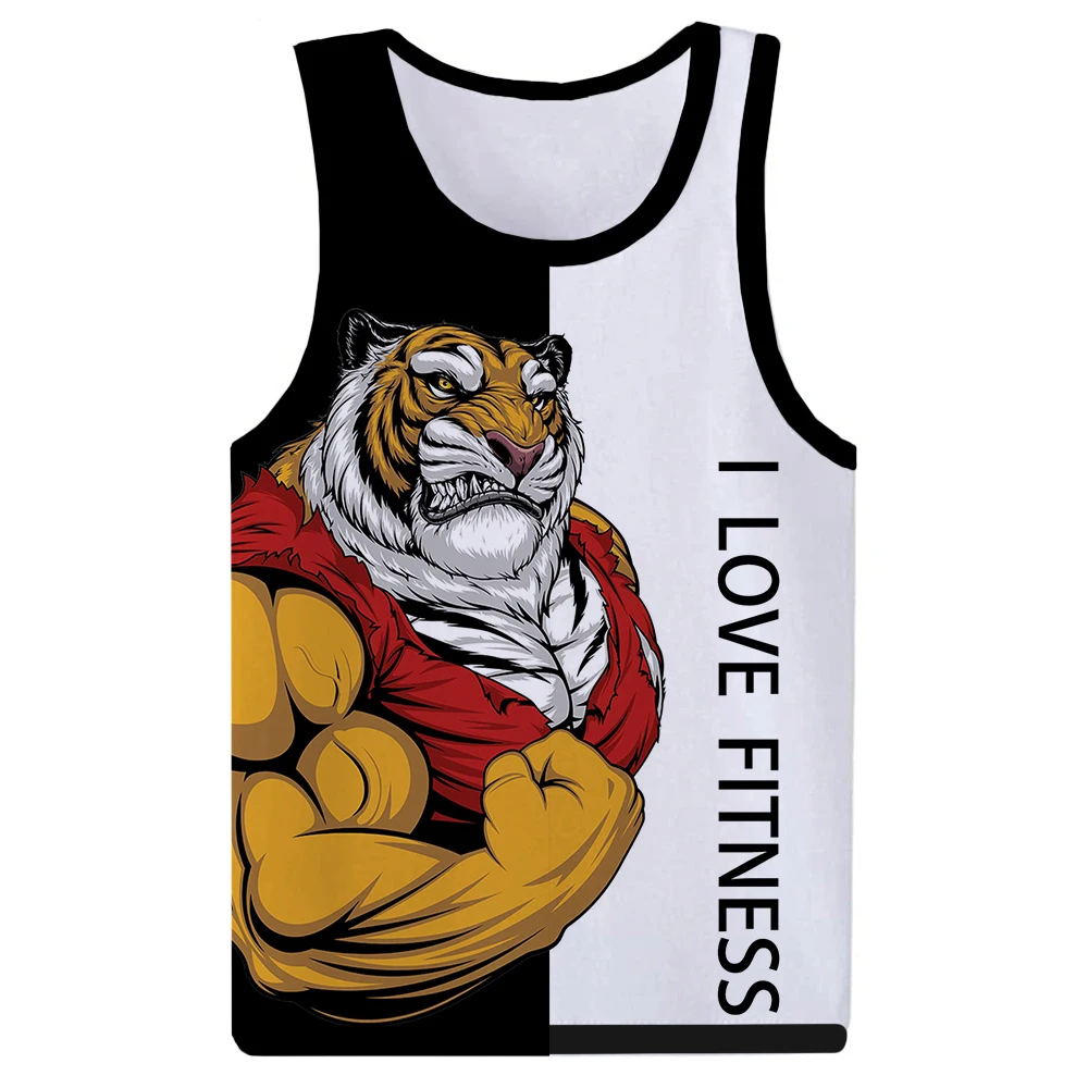 Funny Cartoon Animal Fitness 3D Print Tank Tops Men\'s Fashion Streetwear Vest Sleeveless Tank Top Bodybuilding Gym Man Clothing