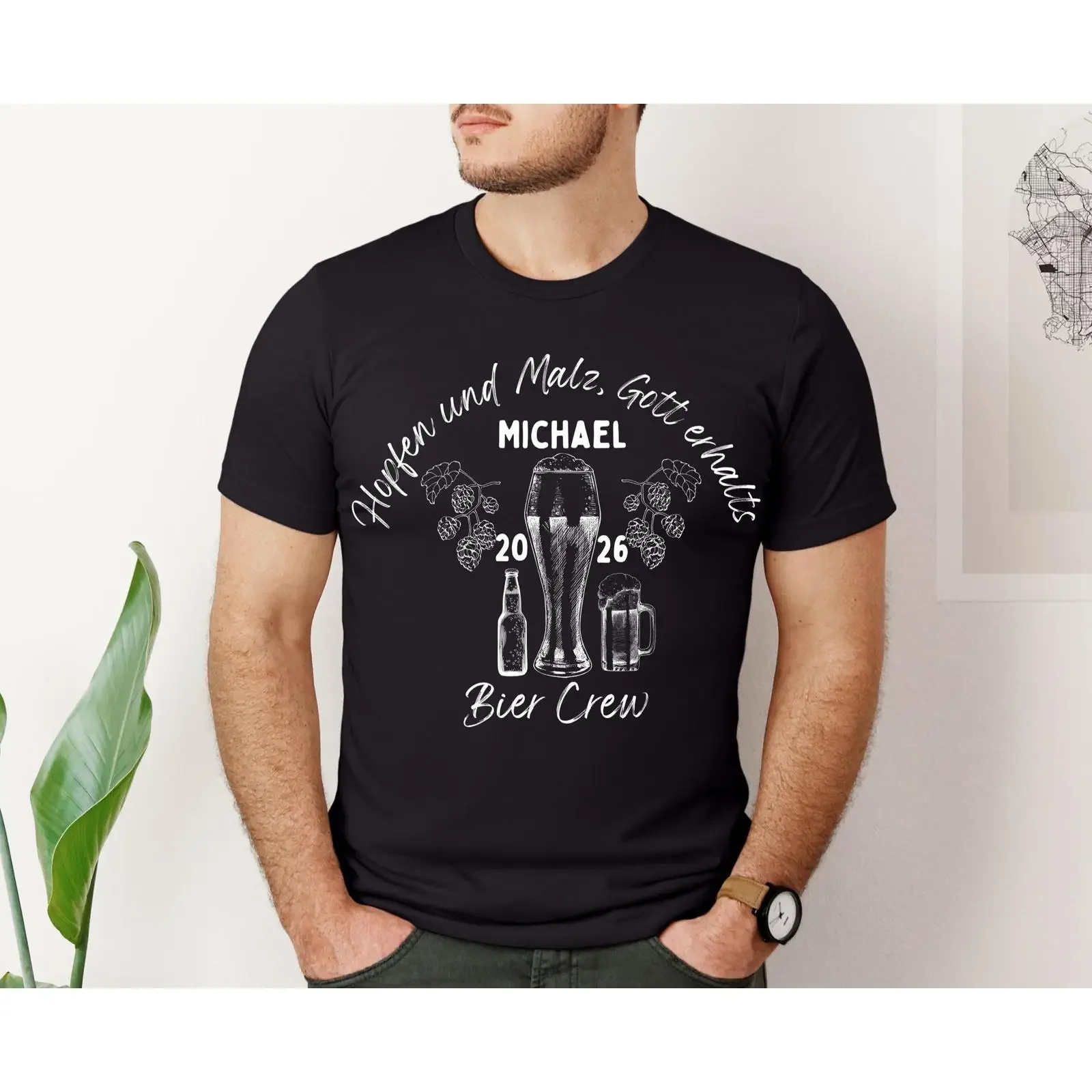 Custom Name 2026 Hopfen und Malz Bier Crew T Shirt Personalized Men's Bachelor Party Stag Groom Beer Themed vintage Washed