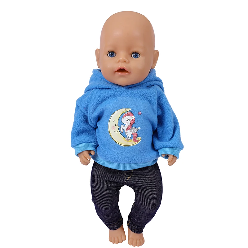 Doll Clothes Accessories For Born Baby 43cm Items & 18 Inch American Doll Girl's Toys & Our Generation 2 Pcs/Set=Hoodies + Pants