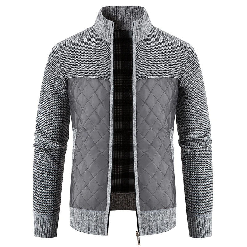 Men Sweater Jacket Fashion Winter Coat Fleece Hoodies High Quality Luxury Checkered Hooded Knit Cardigan Male Outer Wear