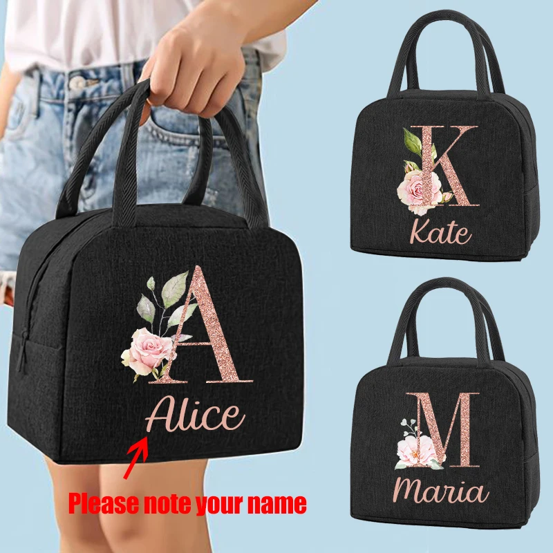 Personalised Custom Name Portable Lunch Bags Thermal Insulated Bento Cooler Bag Picnic Food Pouch Gifts for Women Kids