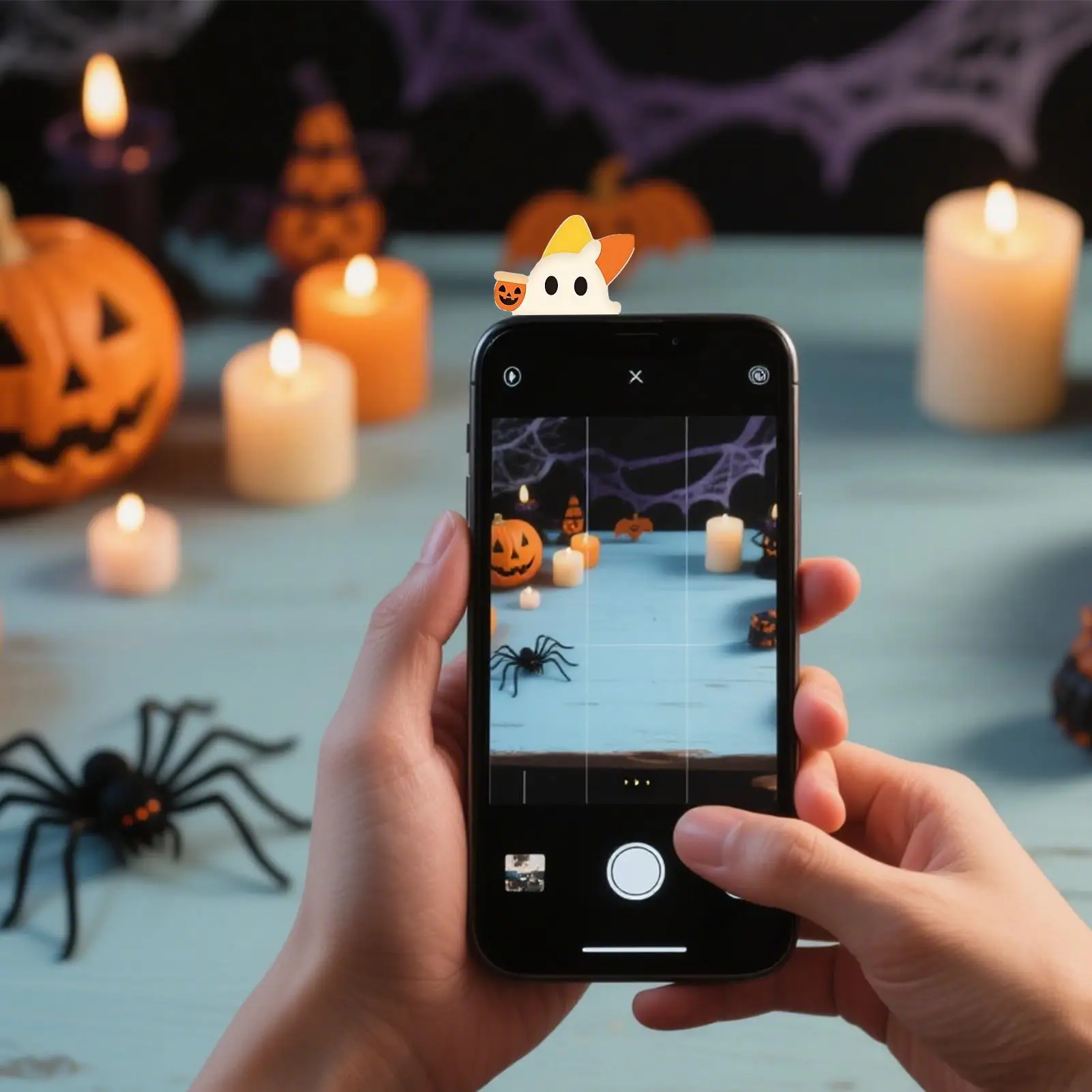 Mini Figurines For Phone Halloween Ghost Smartphone Figurine Halloween Mini Figure Peel-and-stick Decorations For Cell Phone