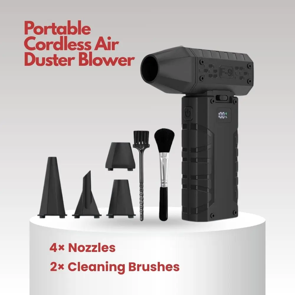 

Портативная беспроводная воздуходувка с дисплеем, светодиодной подсветкой, 80000 об/мин, 4 насадки и 2 чистящие щетки