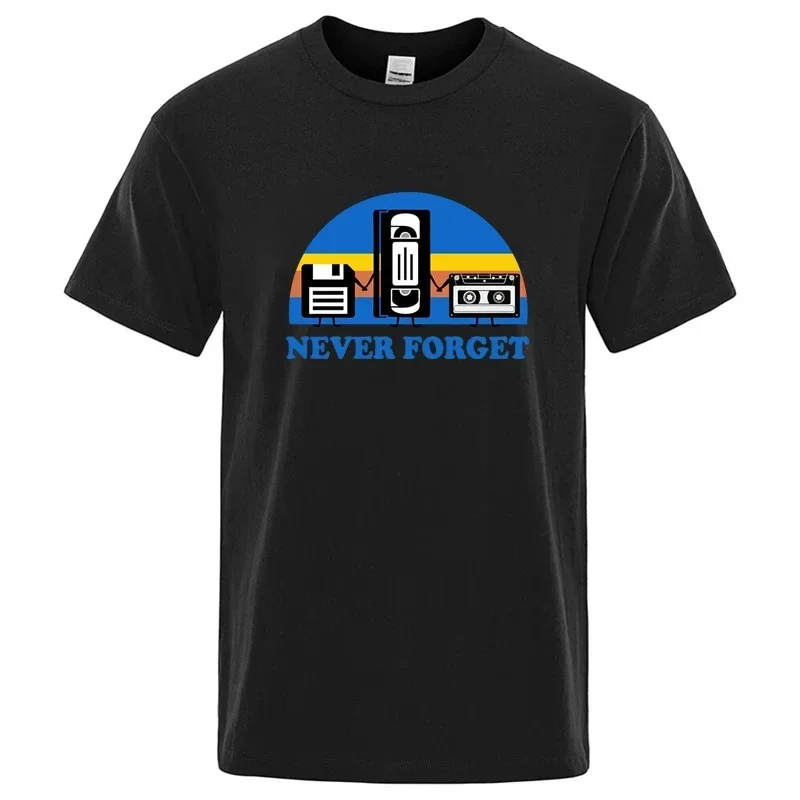 Summer Men's T-shirt Never Forget Sarcastic Graphic Music Funny Printed Cotton Blend T-Shirt Loose Male Top Casual Short Sleeve