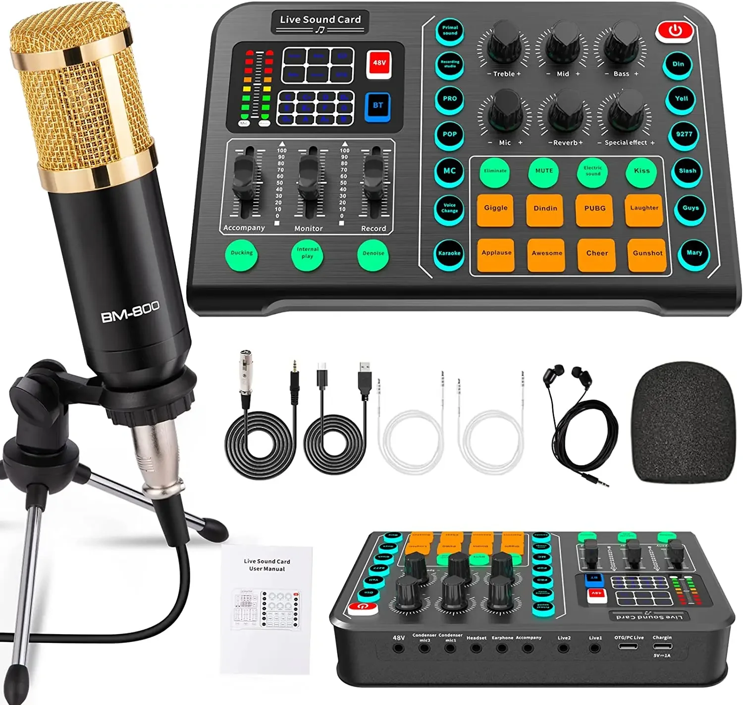 

Podcast Equipment Condenser Microphone Bundle with Tripod Stand and Professional Audio Mixer for Streaming Broadcast