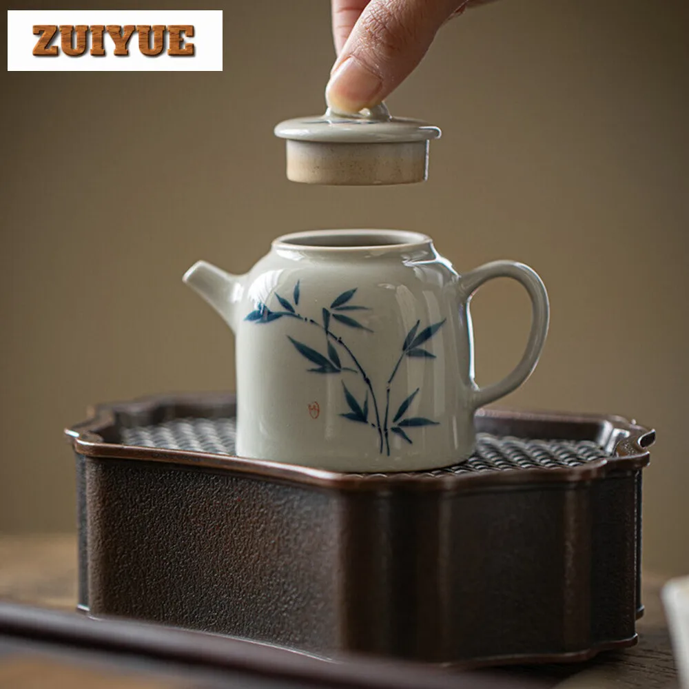 100ml Luxury Handpainted Bamboo Teapot Underglaze Color Square Pot Tea Maker Kettle with Filter Kung Fu Tea Tableware Decoration