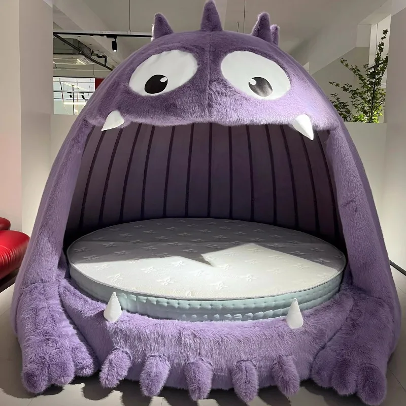 Animal Monster Bed Leather Fabric Plush Bedroom Light Luxury Minimalist Cream Wind Bed