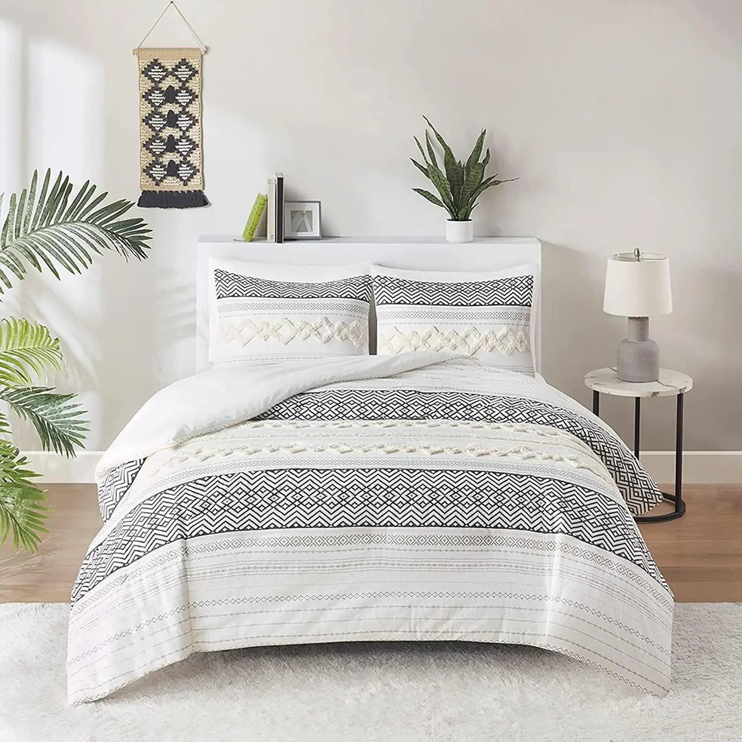 

Bed Cover, Cotton Top with Modern Neutral Style Clipped Jacquard Stripes, 3-Pieces Including Pillow Shams, Bedding Comforter Set