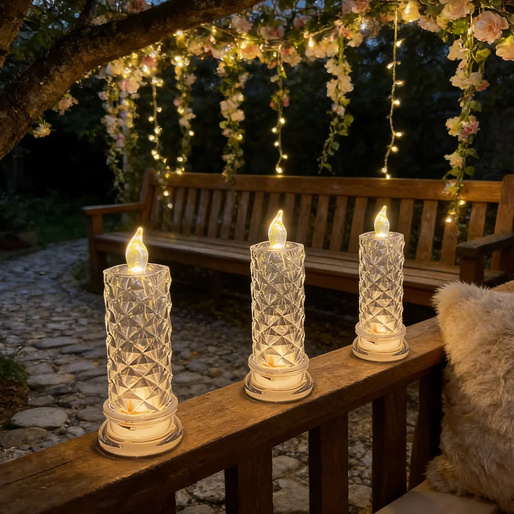3pcs LED Rose Petal Candle Light - with Base, Romantic Luminous Candle Nightlight, Battery Powered,Suitable for Valentine's Day