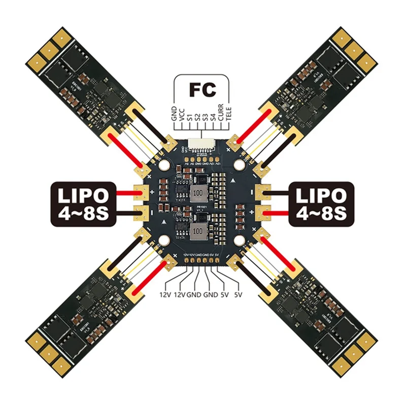

B86B-For Foxeer PDB400 8S 400A PDB Dual Battery Pad 12 Hubs For RC Multirotor Airplane Helicopter FPV Long Range Drone